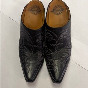 Lucchese Black Western Mules with Intricate Stitching 9.5 B